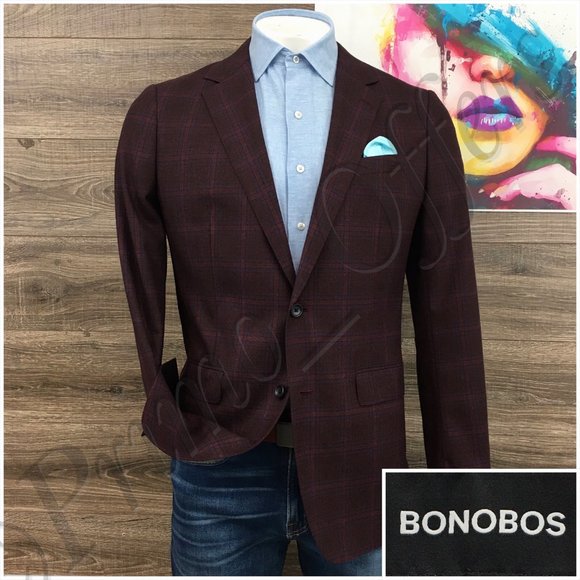 Bonobos Mens Casual Blazer Sport Coat Two Button Jacket Size 42L Slim Wool Suits